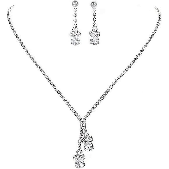 Silver Wedding Jewelry Set With Necklace And Earrings Precious Silver Stone,rhinestones, Pearls
