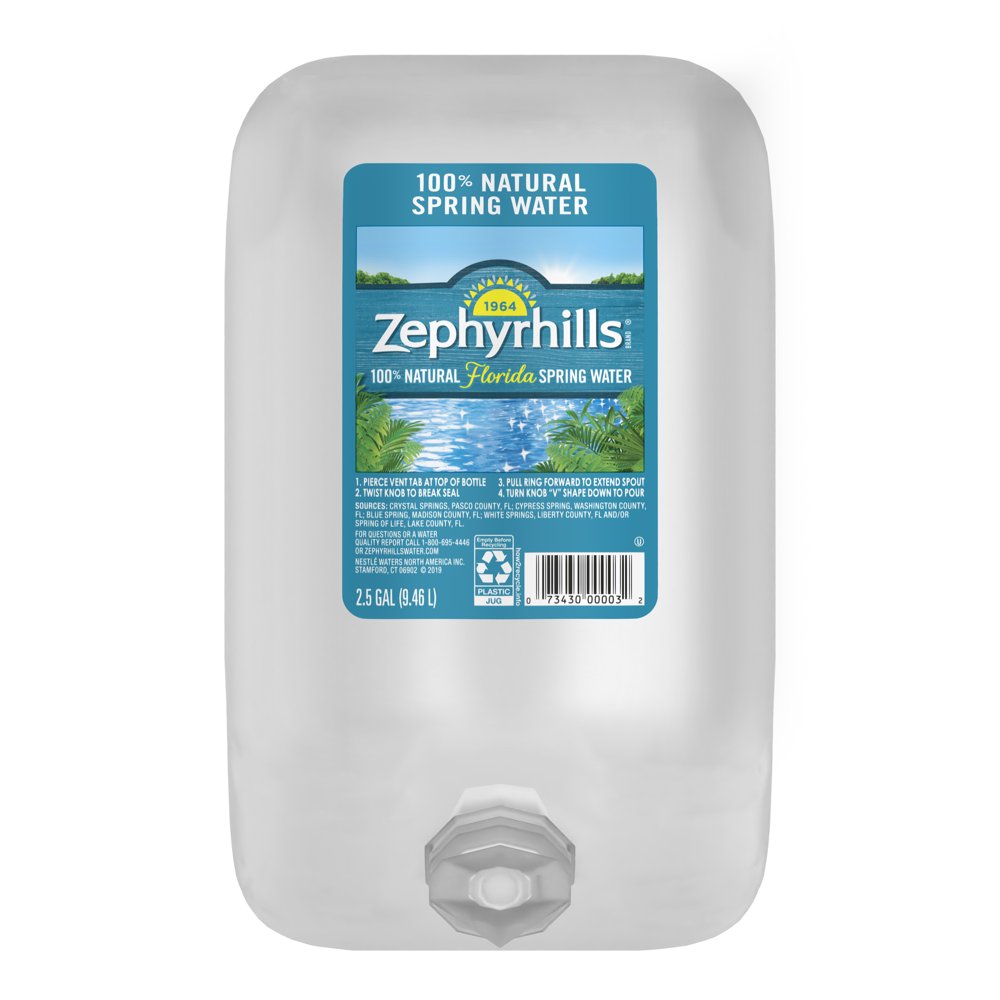 ZEPHYRHILLS Brand 100 Natural Spring Water, 2.5gallon plastic bottle