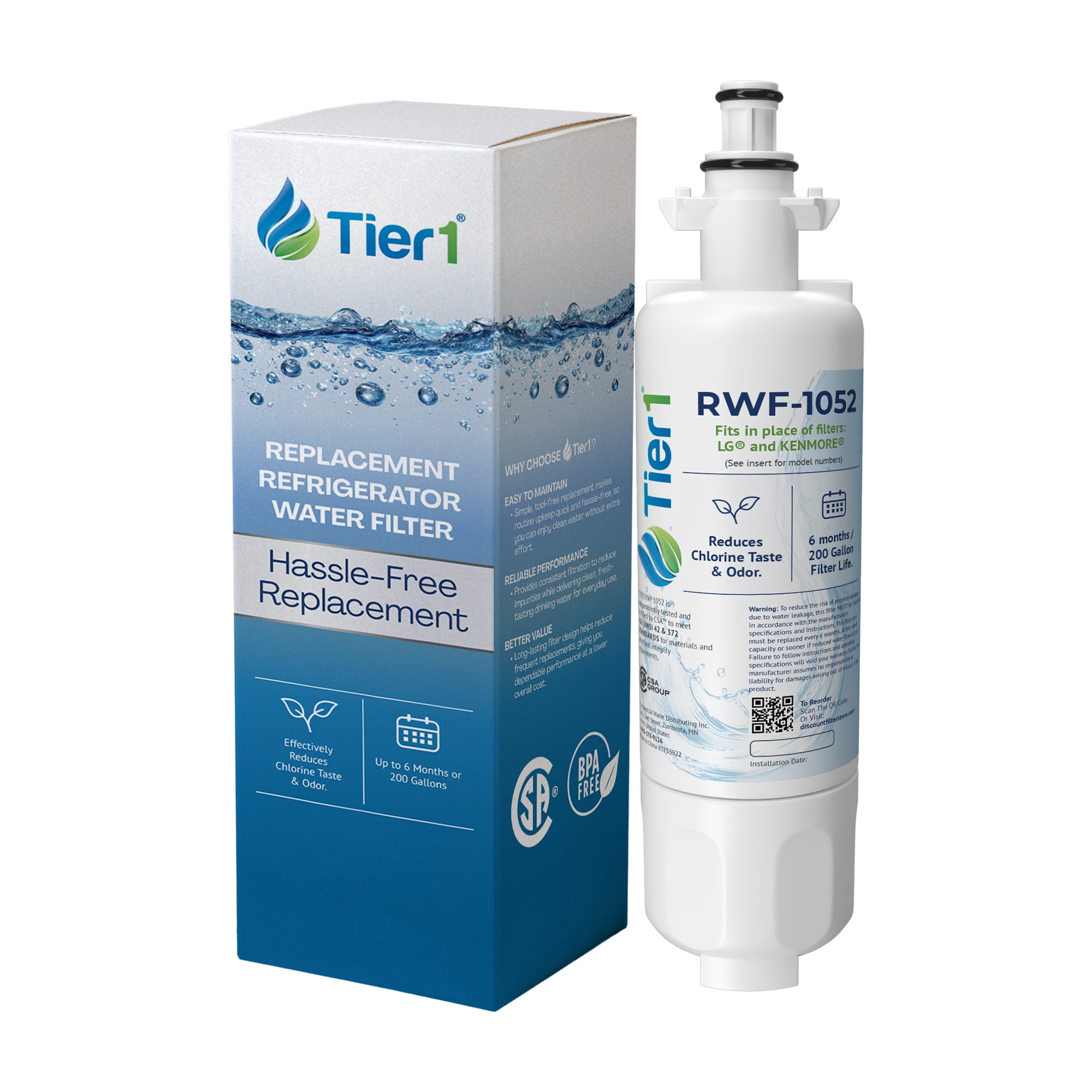Tier1 RWF1052 ADQ36006101 Refrigerator Water Filter | Replacement for LG LT700P & Kenmore 9690 Fridge Filter - Lasts up to 6 Months | Easy Install | Odor Control | Clean & Great Tasting Water