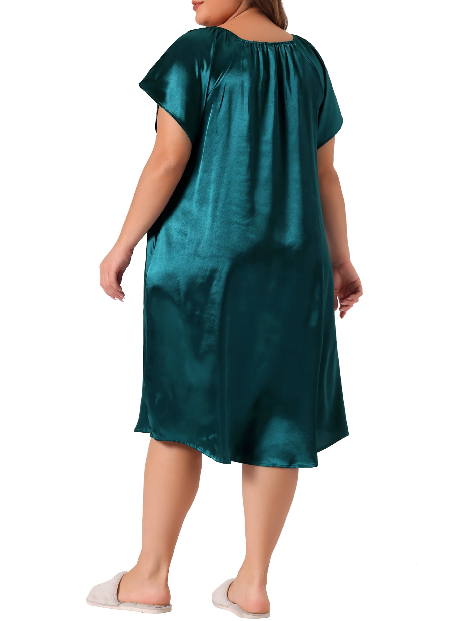 DARING DIVA Women's Plus Size Satin Silk Pleated Loose Nightgown 1X Peacock Blue
