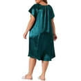 thumbnail image 4 of DARING DIVA Women's Plus Size Satin Silk Pleated Loose Nightgown 1X Peacock Blue, 4 of 6