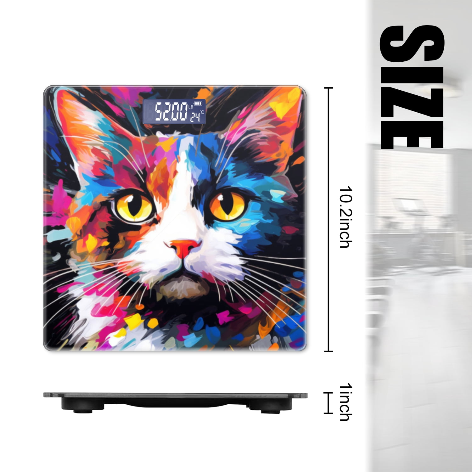 Bathroom Scale, Highly Accurate Digital Body Scale,Precisely Measures Weight up to 400 lbs-Colorful Cat Portrait In The Style Of Painting