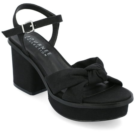 

Journee Collection Womens Garner Knit Inset Platform Block Heel Sandals
