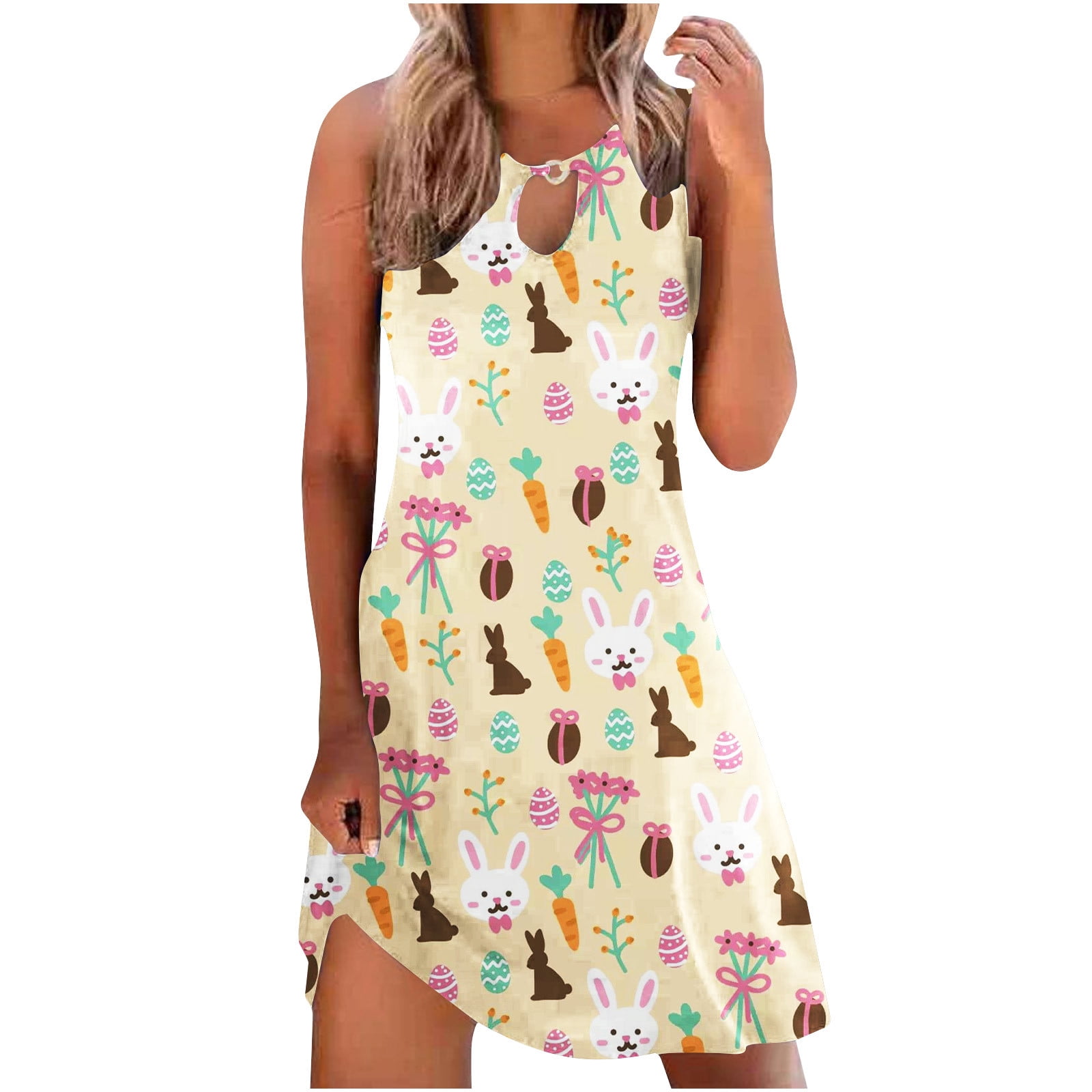 jsaierl Womens Easter Dresses 2023 Rabbit Egg Graphic Summer Dresses