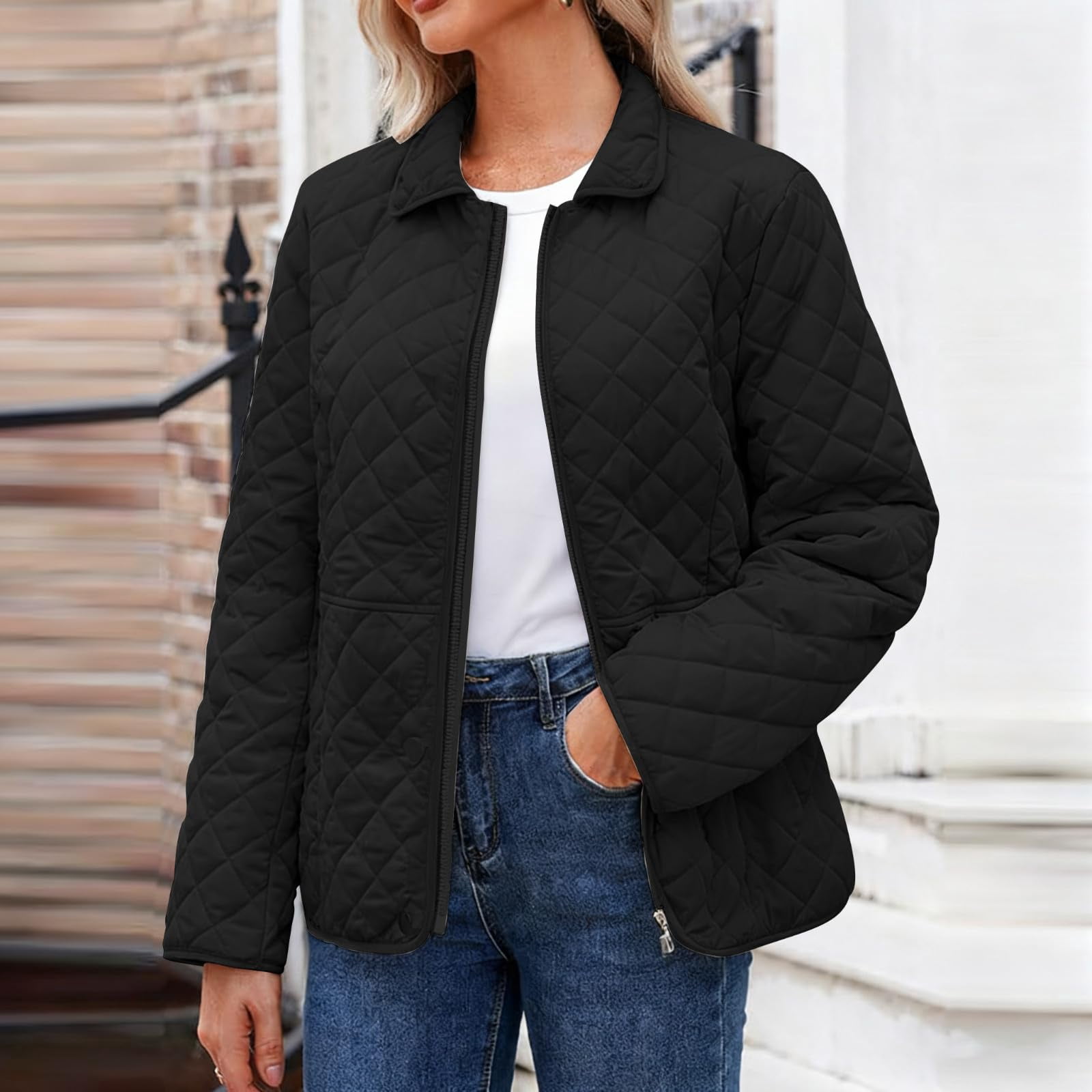 Women's Quilted Barn Jacket 2026 Trendy Lightweight Puffy Zip Up Bomber Coat Warm Winter Outwear with Pocket