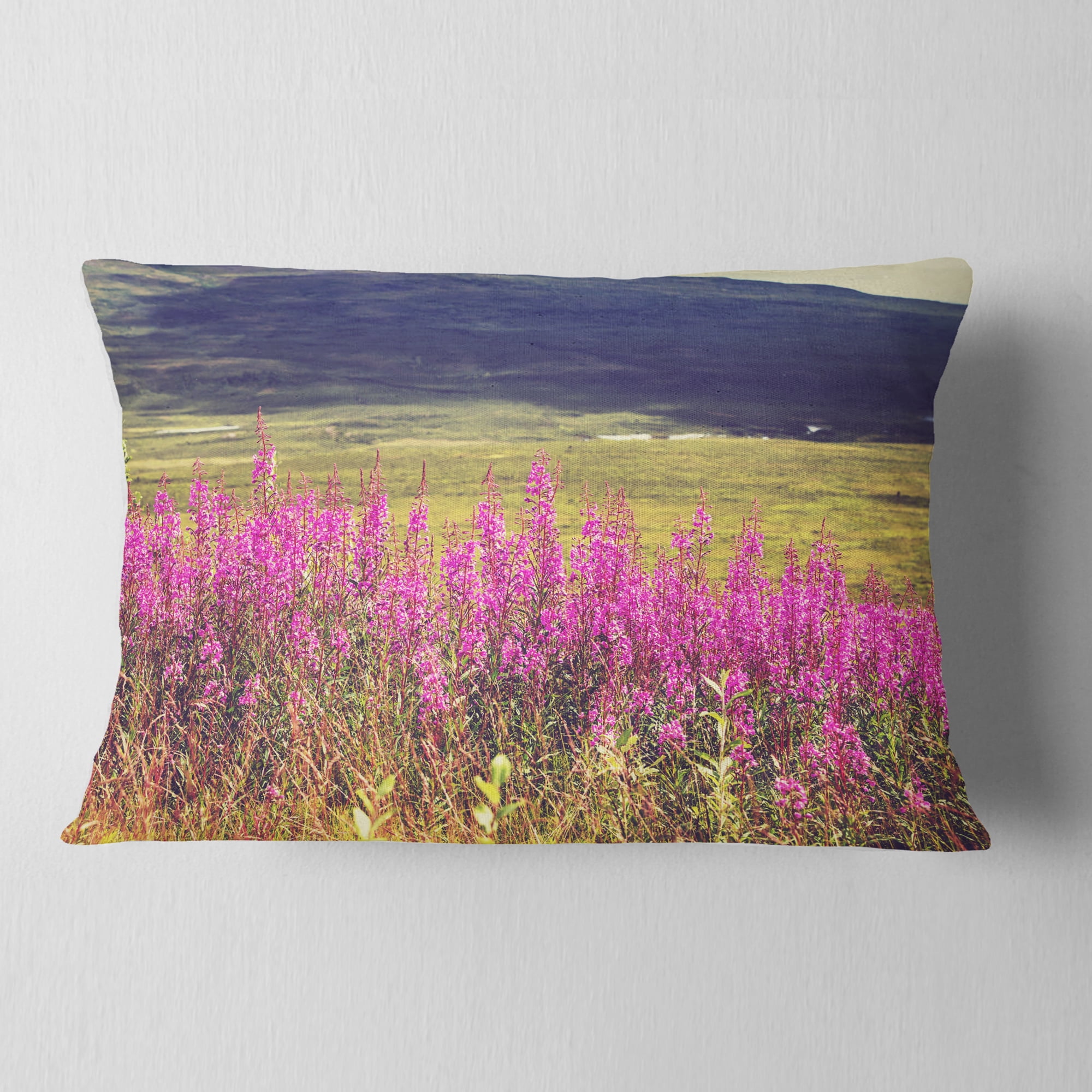 Designart Purple Flowers in Mountain Pasture - Floral Throw Pillow - 12x20