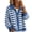 Dark Blue, variant on Women's Striped Knit Cardigan Sweater Jacket - Casual Collared Button Front Long Sleeve Ribbed Cuff Outerwear for Fall Winter Layering Dark Blue L