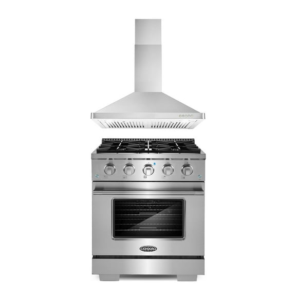 Cosmo 2 Piece Kitchen Appliance Packages with 30" Freestanding Gas Range Kitchen Stove & 30" Wall Mount Range Hood Kitchen Hood Kitchen Appliance Bundles