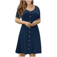 thumbnail image 1 of Leutsin Robe d'Été pour Femme à Manches Courtes, Col Rond, Mini, Unie, Grande Taille, Grande Taille, 1 of 6