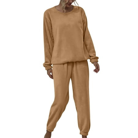 

fvwitlyh Womens Pajama Set Women Solid Color Flannel Pants Sets Leisure Wear Wear Suit Ladies Flannel Pajamas Pants