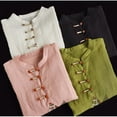 thumbnail image 3 of YM YOUMU Women Chinese Embroidered Shirt Cotton Linen Frog Button Long Sleeve Mandarin Collar Ethnic Top, 3 of 5