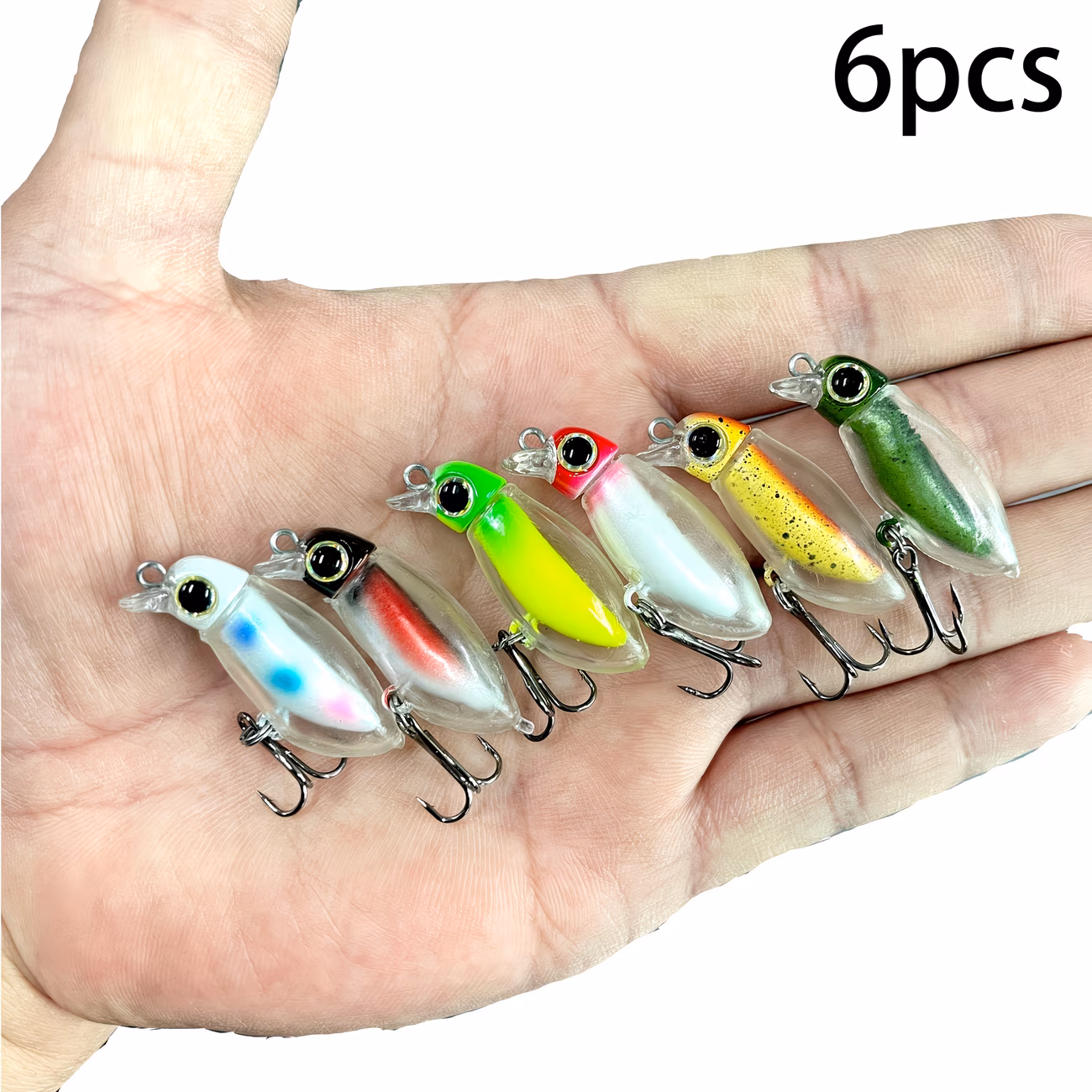 Set of 6 Floating Minnow Lures Realistic Grasshopper-Shaped Soft Baits for Freshwater Fishing 0.09oz 1.5in Various Colors