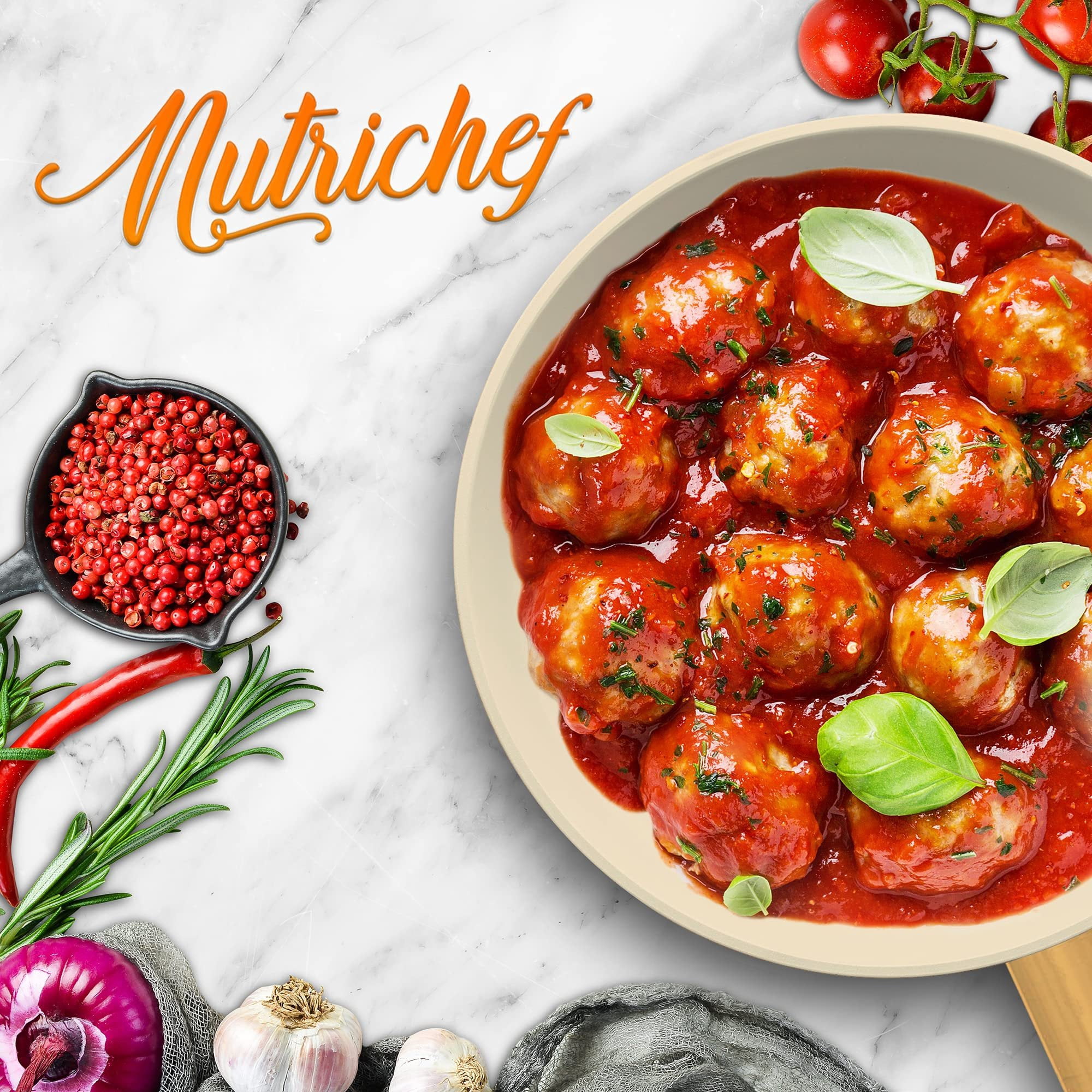 NutriChef 12" Large Ceramic Fry Pan - Non-Stick Ceramic Coated Skillet with Stylish Titanium Handle, Durable, Easy to Clean, Professional Cookware