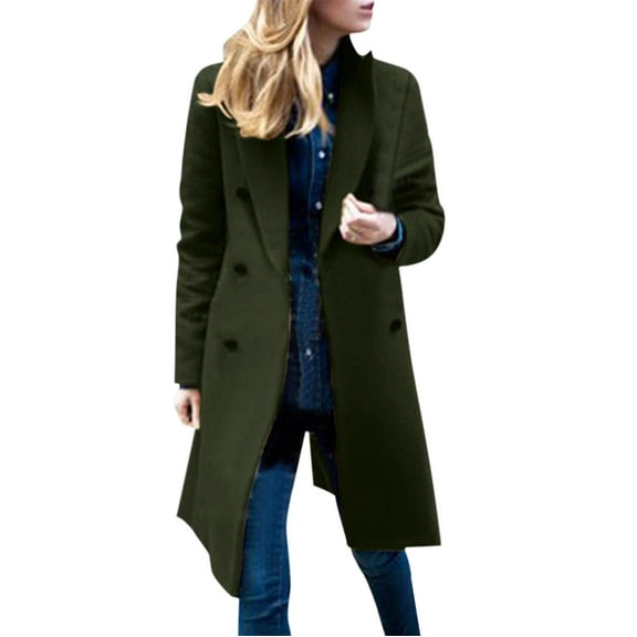 Pimfylm Womens Fall Winter Wool Coats Double Midi Peacoat Trench Coats B, L