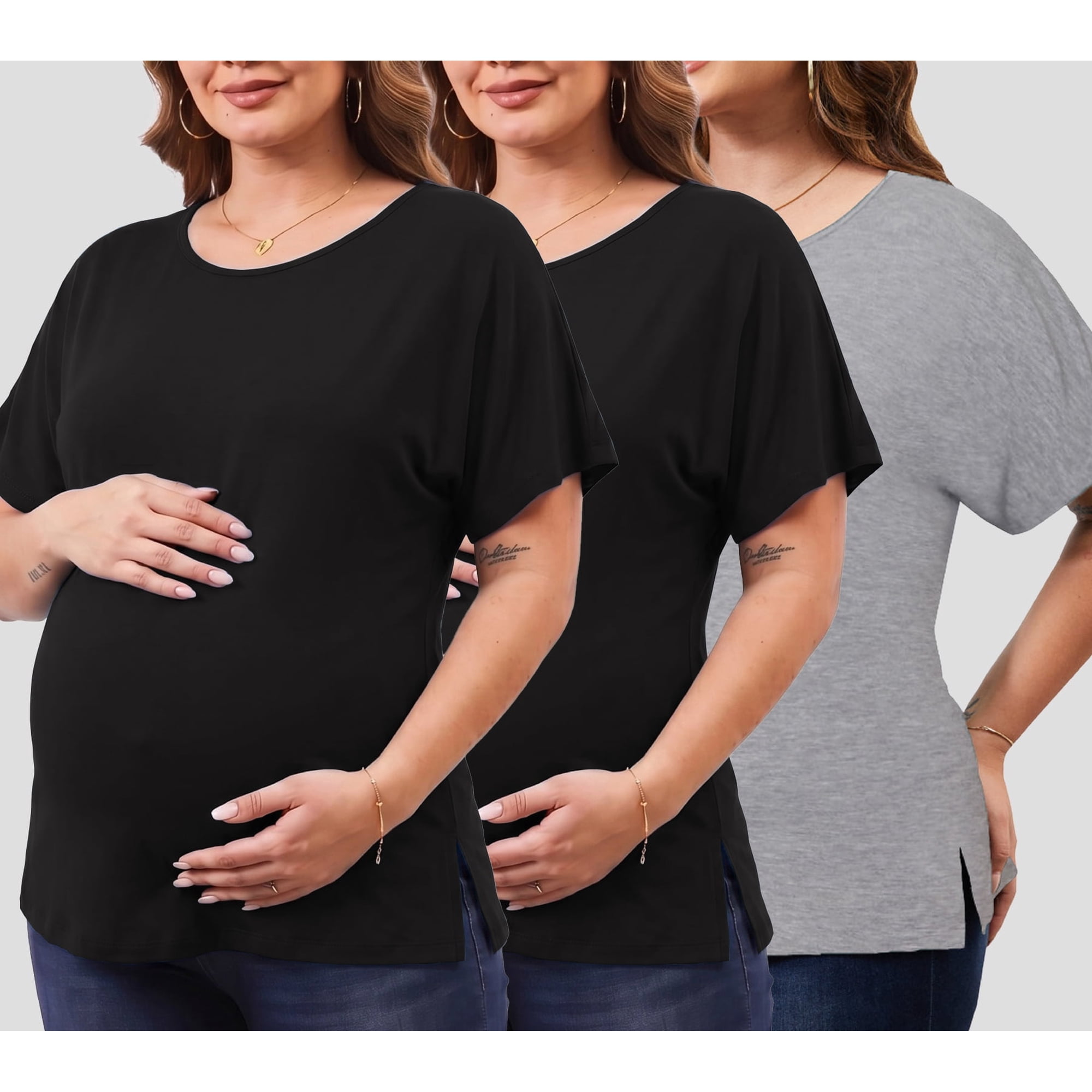 Women's Plus Size Maternity Tops Clothes Short Sleeve Pregnancy T Shirts Casual Loose Summer Pregnancy Clothes 1X-5X 3 Pack