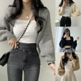 thumbnail image 4 of Womens Shrug Boleros Lightweight Long Sleeve Open Front Cropped Cardigan Sweaters Cardigans for Dresses Streetwear, 4 of 19