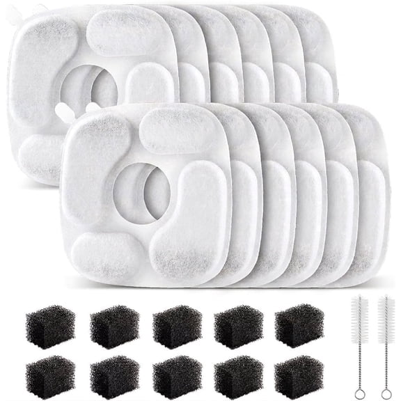 CHENALIN White Cotton Cat Water Fountain Filter, 32 pcs (16 pack replacements & 16 pack sponges), All Life Stages, Compatible with 95oz/2.8L Pet Fountain