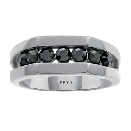 PalmBeach Jewelry Men s Round Black Crystal Stainless Steel Ring