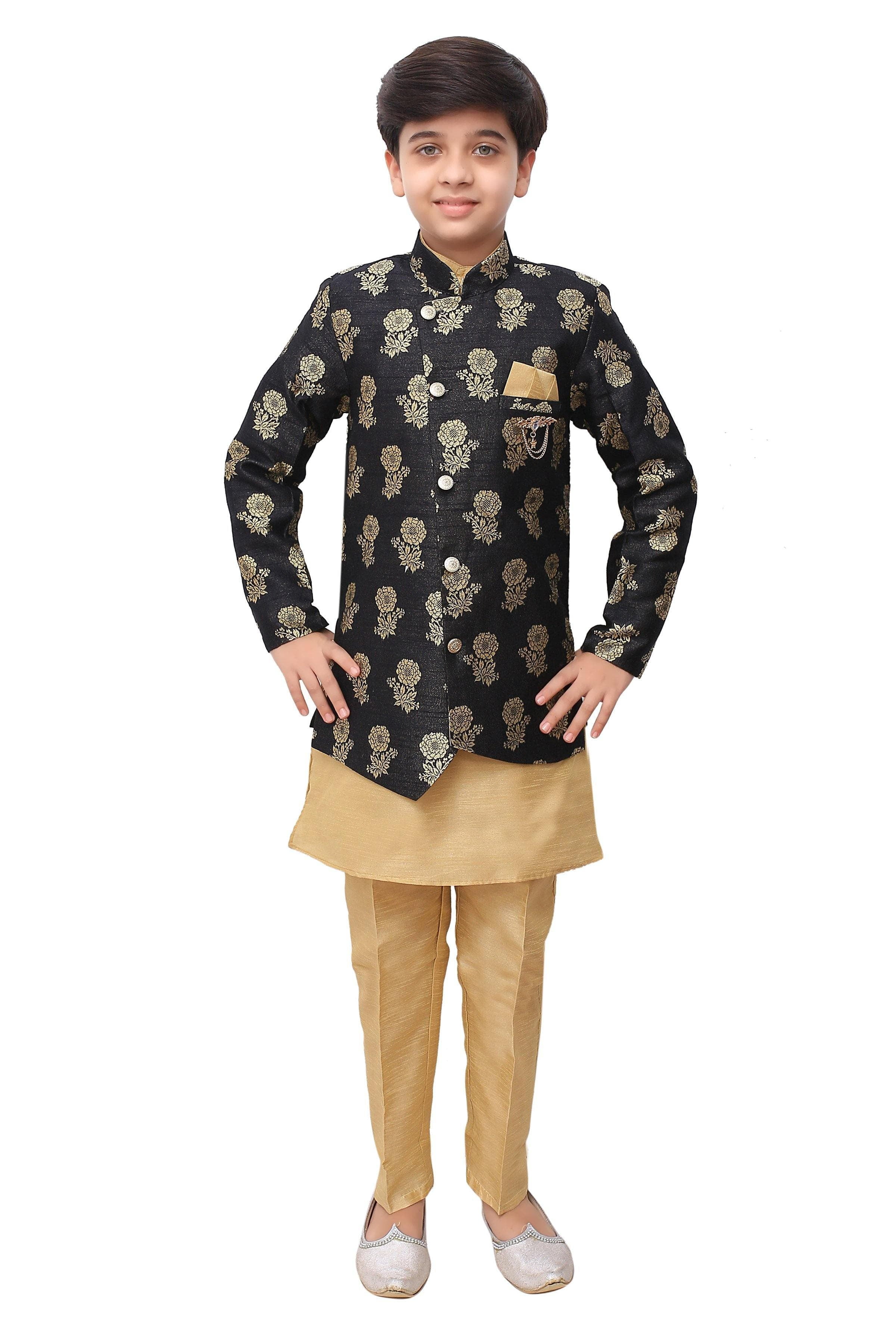 Ahhaaaa Kids Ethnic Jacquard Floral Printed Indo-Western Sherwani Set for Boys main image 0