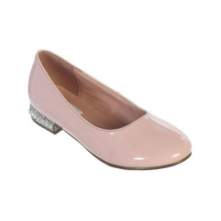 - Girls Blush Glitter Rhinestone Jeweled Heel Patent Leather Flats