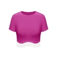 thumbnail image 4 of ZXSXSY Womens Short Sleeve Crew Neck Tassel Trim Wavy Hem Rib Crop Top, 4 of 6
