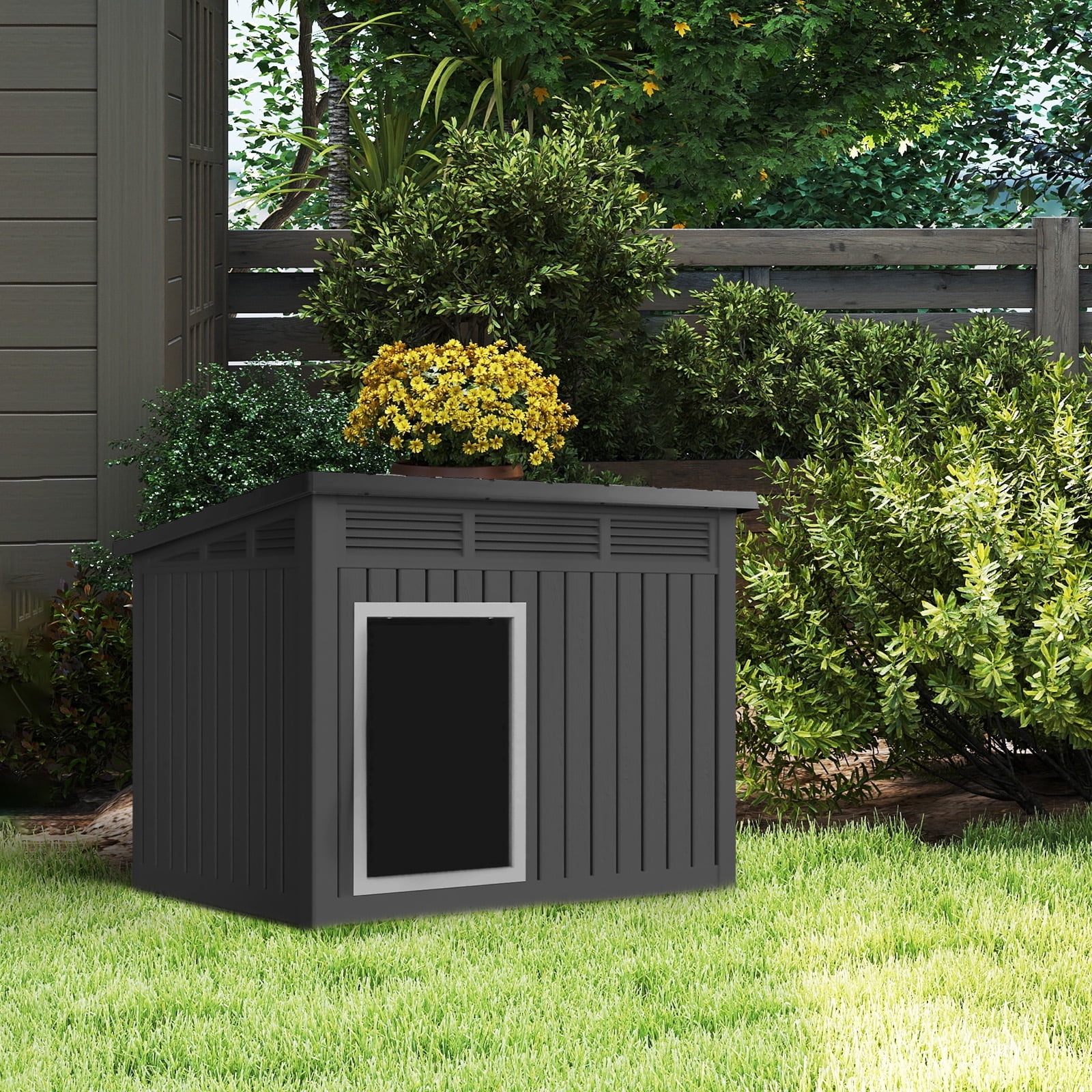 Large Dog House for Indoor and Outdoor Use Weatherproof Roof Removable Floor Spacious Kennel for Medium to Large Dogs with Ventilation and Easy Clean Top Black