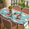thumbnail image 3 of Merry Christmas Table Cloths for 5 Foot Rectangle Tables, Santa Claus Xmas Winter Leaves Snowflake Blue Patio Waterproof Elastic Fitted Tablecloths, Washable Rectangular Table Cover for Camping, 3 of 8