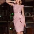 thumbnail image 3 of Wdgfv Women's Elegant Floral Lace Ruffle Design Cap Sleeve Party Dress Red S, 3 of 7