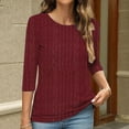 thumbnail image 4 of WQQZJJ Womens Fashion Trends Casual Knitted Sweater Round Neck 3/4 Sleeve Pullover Tops Solid Comfort Fit Blouse Tops S-2XL, 4 of 6