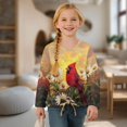 thumbnail image 4 of DISNIMO Cardinal Daisy Print Girls Long Sleeve Shirts Lace-up Crew Neck Tops Kids Casual Tee Soft Pullover Tops Loose Fit Tunic Blouses, 4 of 8