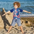thumbnail image 3 of FORMRS Boys Rash Guard with Short Sleeves UPF 50+ Swim Shirts Sizes 3-12T, Pink Flowers Pattern, 3 of 6