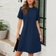 thumbnail image 1 of mfyjkho Vestidos de verano para mujer, Vestido informal de encaje con cuello redondo y manga corta para mujer, color liso y doblado Vestidos de fiesta para mujer m, 1 of 9
