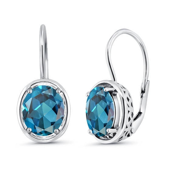 Gem Stone King 3.60 Cttw London Blue Topaz Dangle Earrings for Women | 925 Sterling Silver | Gemstone Birthstone | Oval 9X7MM
