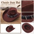 thumbnail image 4 of Qwertyu Wide Brim Western Cowboy Cowgirl Hat with Wind Lanyard Felt Fedora Hat for Men Women Coffee, 4 of 6