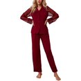 thumbnail image 1 of Gibobby Pijamas para mujer Stain Ice Silk Mujer Manga larga 2 piezas Panel de encaje Trajes Solapa Homewear(A,G), 1 of 4