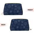 thumbnail image 3 of Naloa Snowflake Dark Blue Leather Makeup Bag for Purse Travel, Portable Small Cosmetic Organizer for Women and Girls, Make up Bag with Zipper, 3 of 8