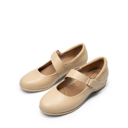 BURUDANI Womens Ballet Mary Jane Flats Non-Slip Comfortable Dress Shoes with Ankle Strap NUDE Size 9