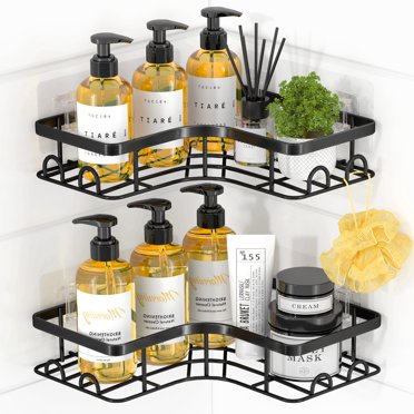 Sakugi Corner Shower Caddy, 2-Pack Adhesive Shower Organizer, 8’’ Width Bathroom Organizers and Storage