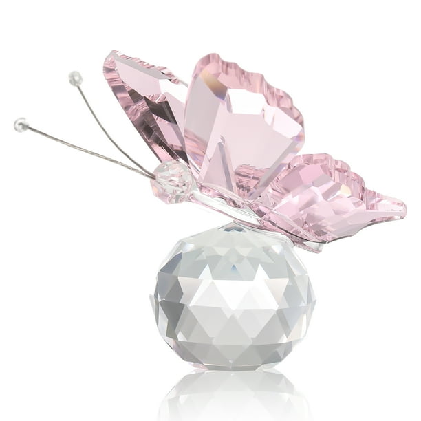 Monstrate Mariposa voladora de cristal hecha a mano, exquisita idea de regalo con base de bola de cristal, mariposa de cristal Artesanía rosa