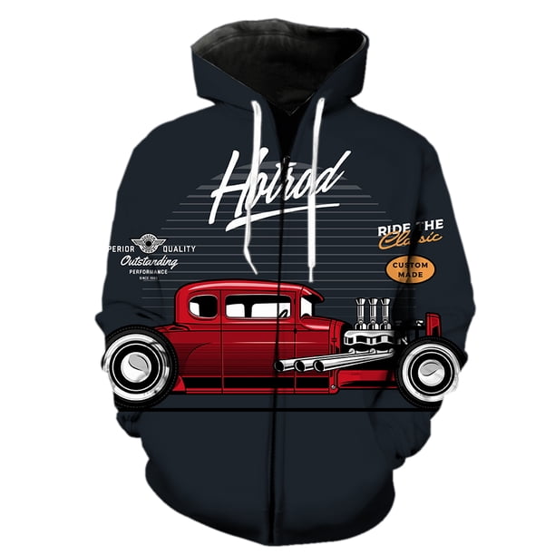 Sudadera con capucha y cremallera para hombre, diseño de coche clásico de dibujos animados, con estampado 3D, moda de primavera, ropa de calle informal, estilo hip hop, divertida, estilo Harajuku