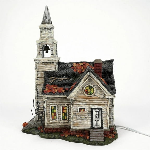 Department 56 Elvira Fallen Church of Fallwell Village Building Figurine and Accessory 10.7in H, 2 Pieces Multicolor