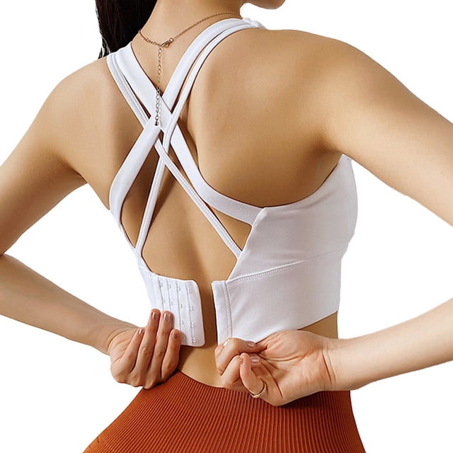 Ropa interior deportiva de alto impacto para mujer, ropa interior deportiva para correr con tiras cruzadas en la espalda, ropa interior con copas desmontables, color blanco