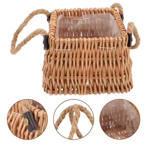OUNONA Natural Brown Bamboo Woven Basket for Storage and Floral Decor
