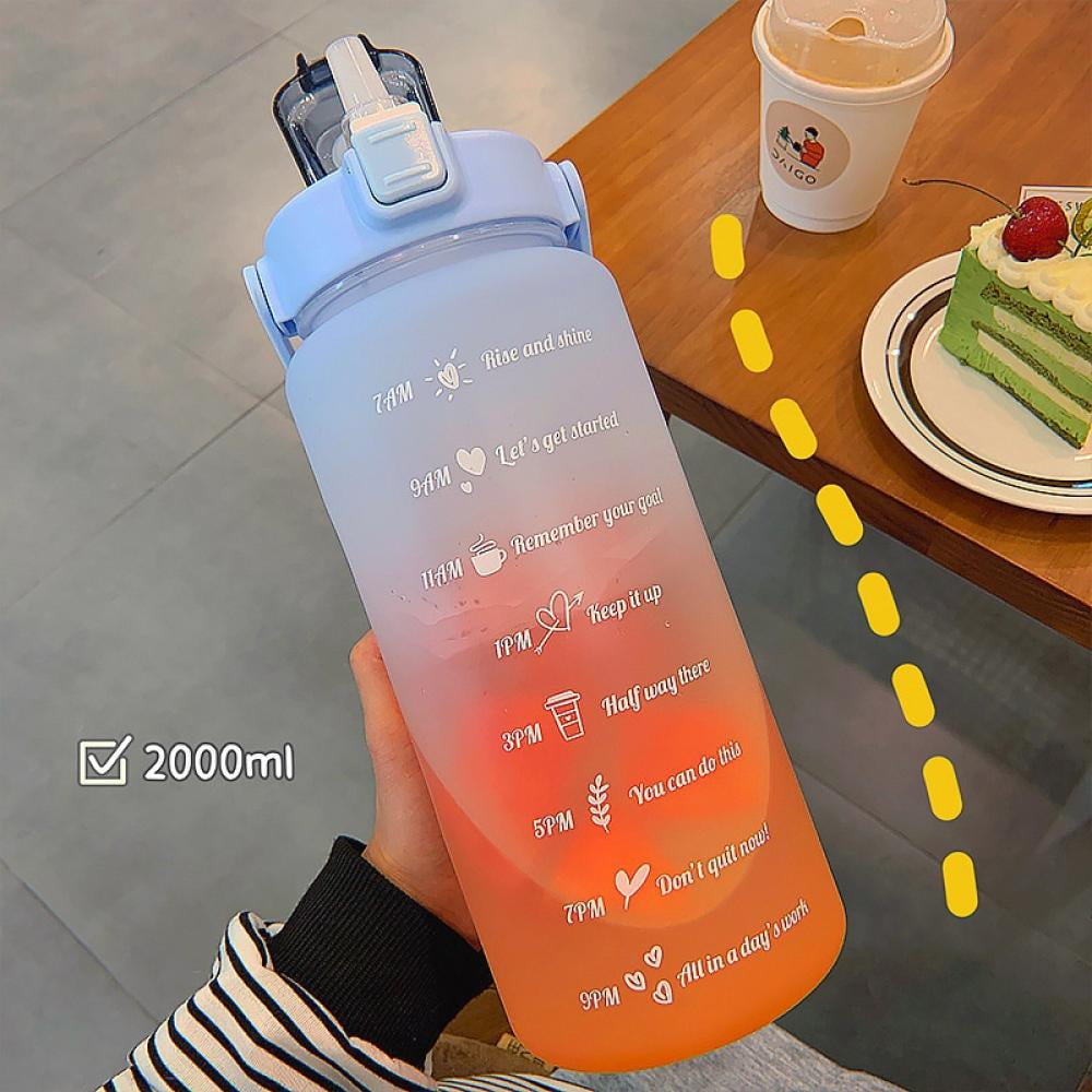 LOHILL 2000ml Motivational Outdoor Water Bottle with Time Marker and Straw BFA-FREE Leakproof Tritan Bpasports Bottle GreenPurple