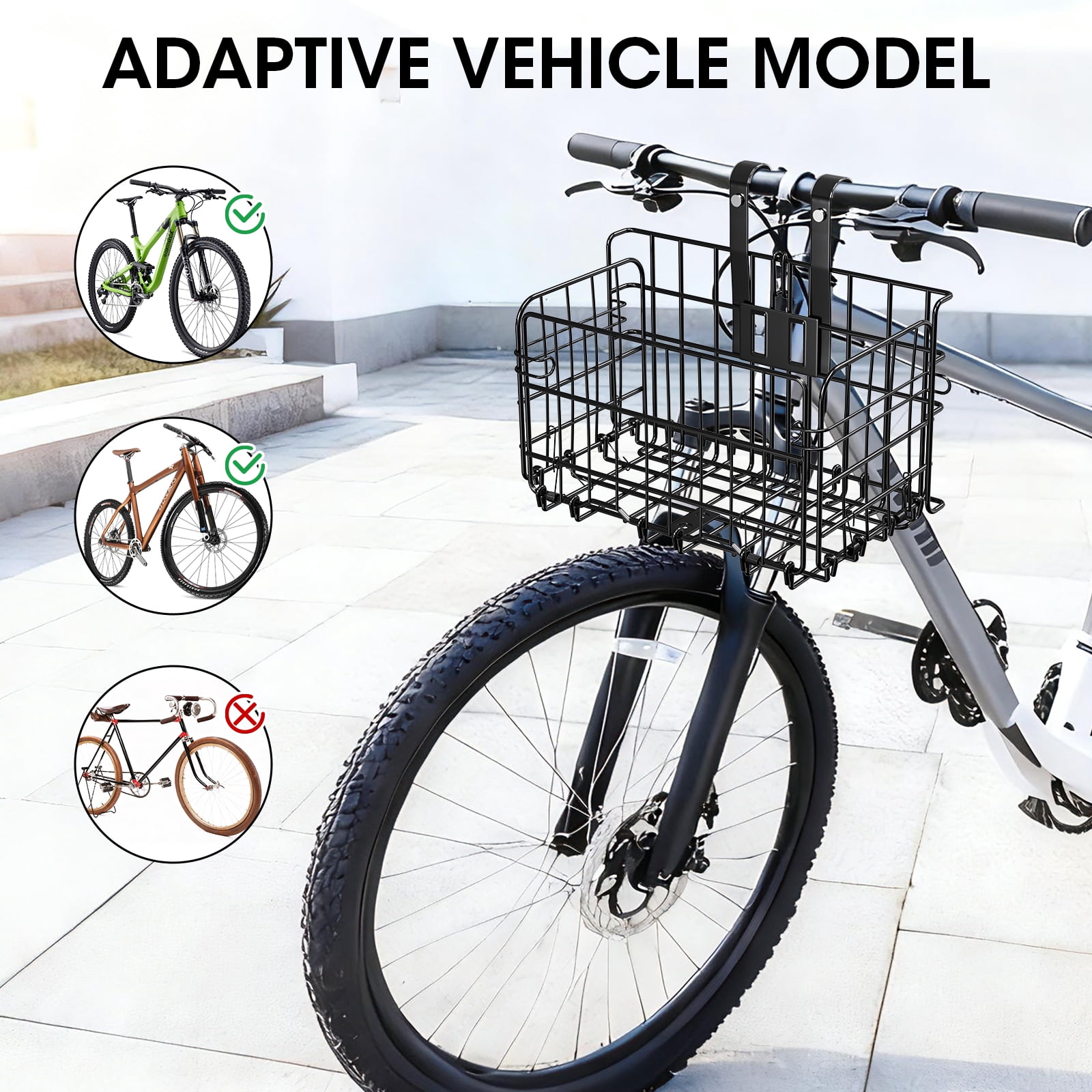 Bike Basket Front, Folding Bicycle Basket with Removable Waterproof Liner Bag, Rear Bike Cargo Rack, Bike Baskets for Adult Bikes Carrying Dogs,Pet,Grocery,Quick Release Design