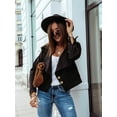 thumbnail image 5 of Women'S Long-Sleeved Lapel Short Jacket Fall Winter Solid Color Deerskin Button Jacket Black XL, 5 of 7