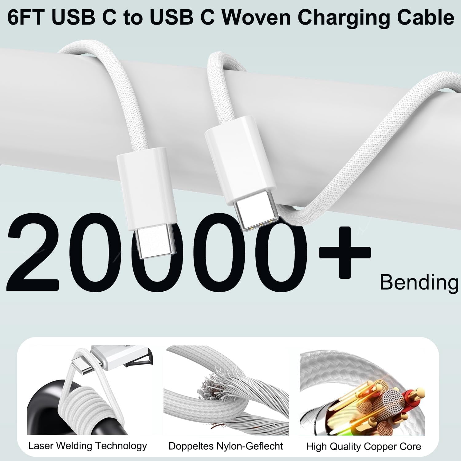LujingZ 20W Fast Charging USB to C Charger with 6FT Woven Cord Compatible with iPhone 15/16/17 Series iPad Pro AirPods - Optimal for Apple Device Quick Charging