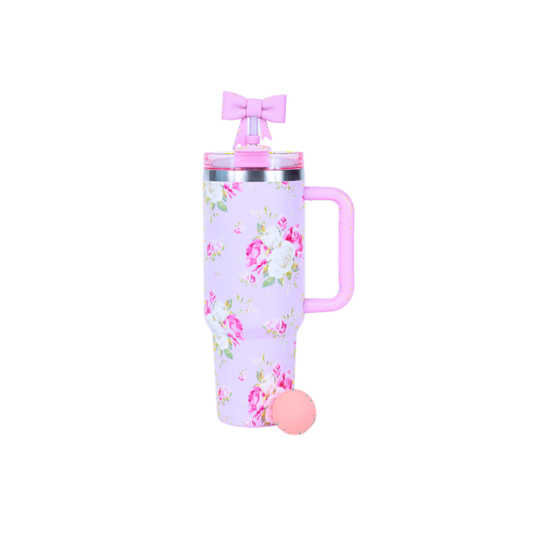 Hi Peach Layne Pink Floral Tumbler 40oz with Straw, Handle, & 30g