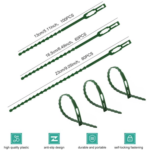 220 piezas de plástico ajustable para colgar plantas, soporte flexible para estacas de plantas, longitud 13/17 / 23 cm, portátil, reutilizable, soporte para estacas de tomate para plantas, arbustos, jardín, oficina en casa, color verde ZefeiWu 8390606777164