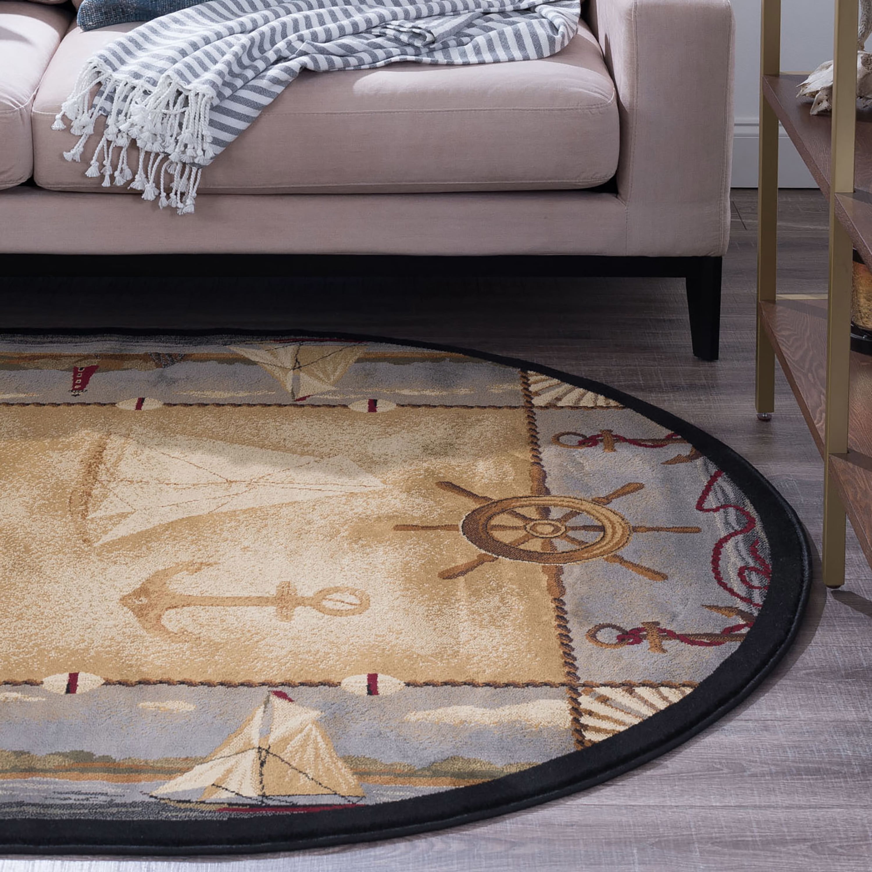 Novelty Area Rug (3'11'' x 5'3'' Oval) Lodge Beige, Steel Blue Indoor Oval Easy to Clean